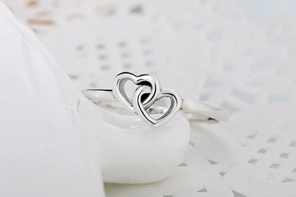 Модные ювелирные изделия Женское кольцо очаровательное Двойное сердце серебро