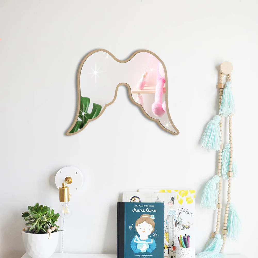 

Funlife 5 sets of new funlife new creative mirror stickers angel wing children's room ins wind bedroom wood grain wall sticker