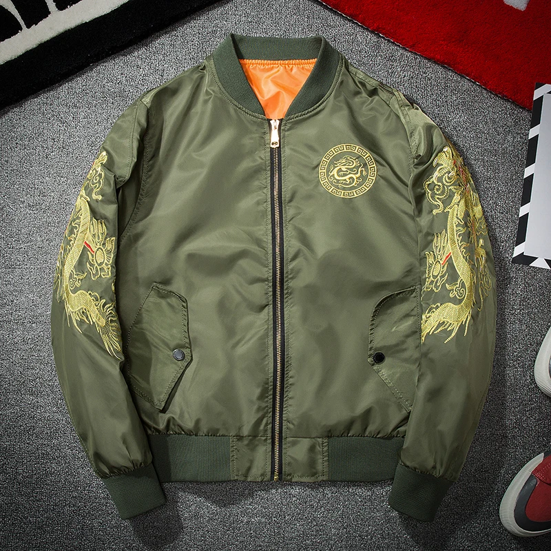 Мужская теплая куртка бомбер с вышивкой Dragon Flight хлопковая на подкладке верхняя