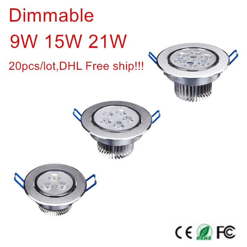 

New 9W 15W 21W good quality lowest price dimmable led downlight lighting lamp AC110V-240V led cabinet light 20pcs/lot lights