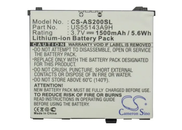 

Аккумулятор CameronSino 1500 мАч для ACER F1 neoTouch S200 US55143A9H A78TAD20F