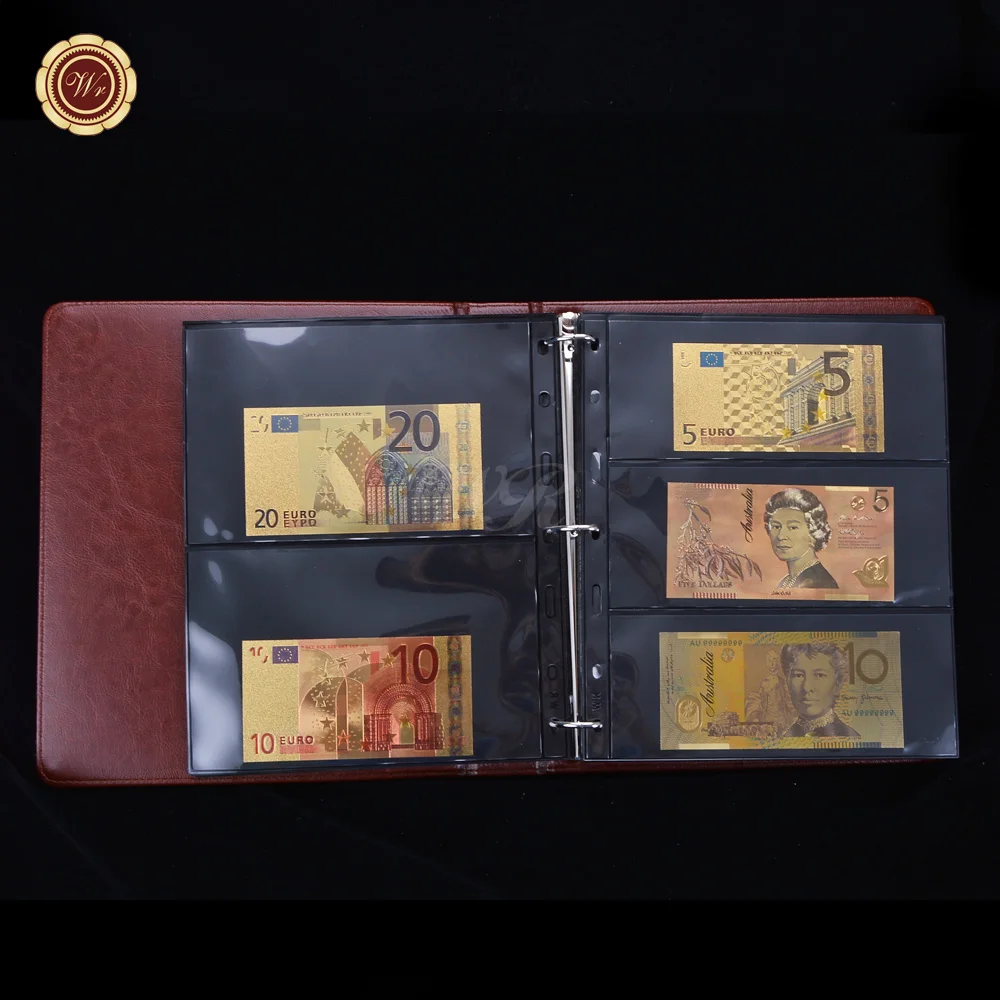 24 К позолоченный мир красочные банкноты альбом кожаный фотоальбом страна золото