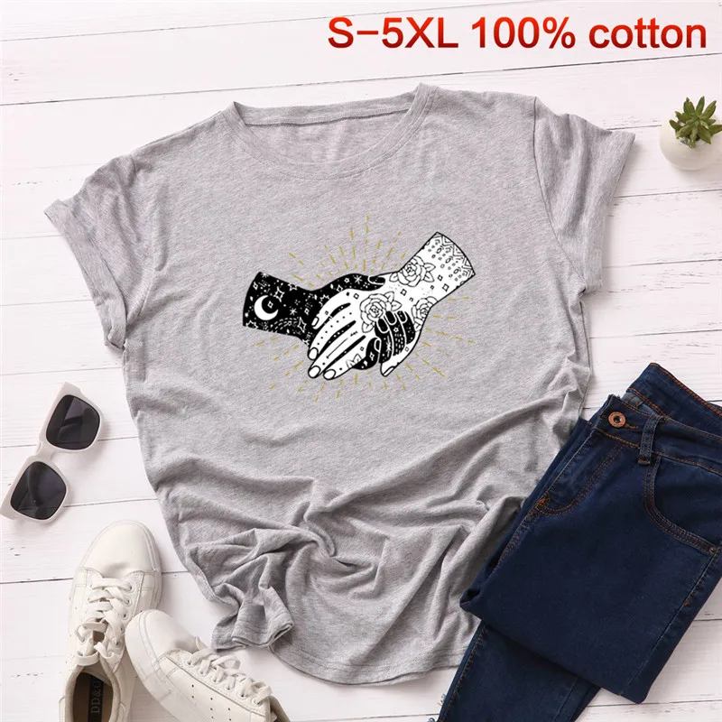 Женская футболка размера плюс S 5XL New Hands Moon Star 100% хлопок с круглым вырезом коротким