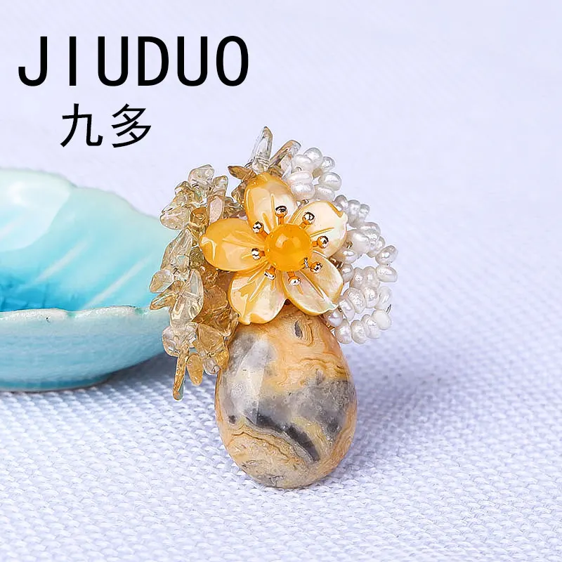 JIUDUO итальянский дизайнер белый золотой стиль растения Цветок Янтарная брошь |