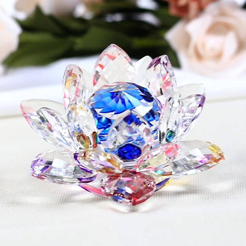 

100mm Crystal Lotus Figurines In 8 Colors Glass Flower Miniatures Paperweight Fengshui Crafts For Gift Home Decor