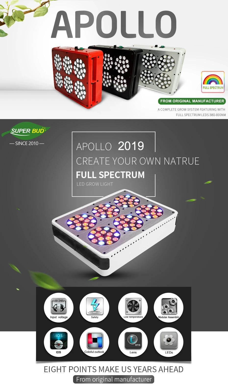 Apollo 4/6/8/10/12/16/18/20 светодиодный Grow светильник полный спектр 300W 600W 1000W 1500W парниковых гидропоники крытого класса палатка для выращивания растений