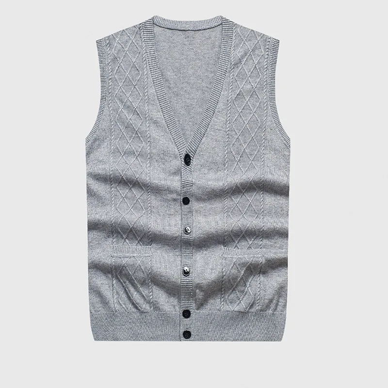 Light gray Мужской кардиган жилет v-образный вырез Повседневный жаккардовый свитер без рукавов Винтаж человек компьютер трикотажные кардиганы универсальная верхняя одежда - Цвет: Light gray
