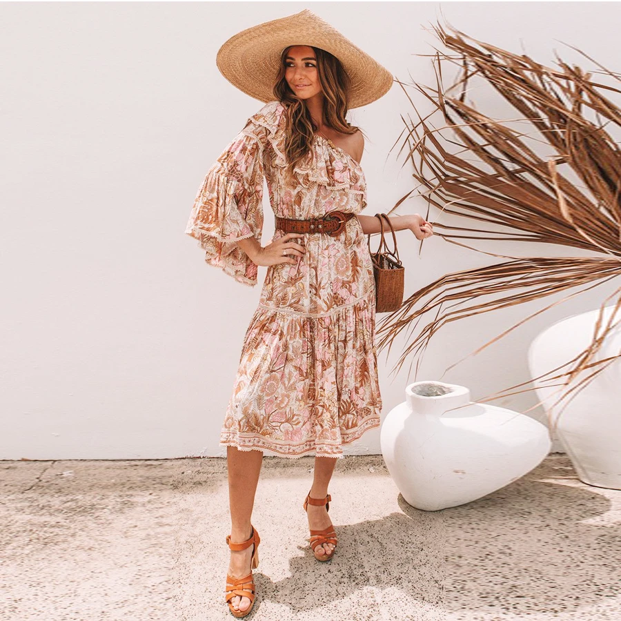 TEELYNN boho платье из вискозы с цветочным принтом летнее сексуальное нестандартный