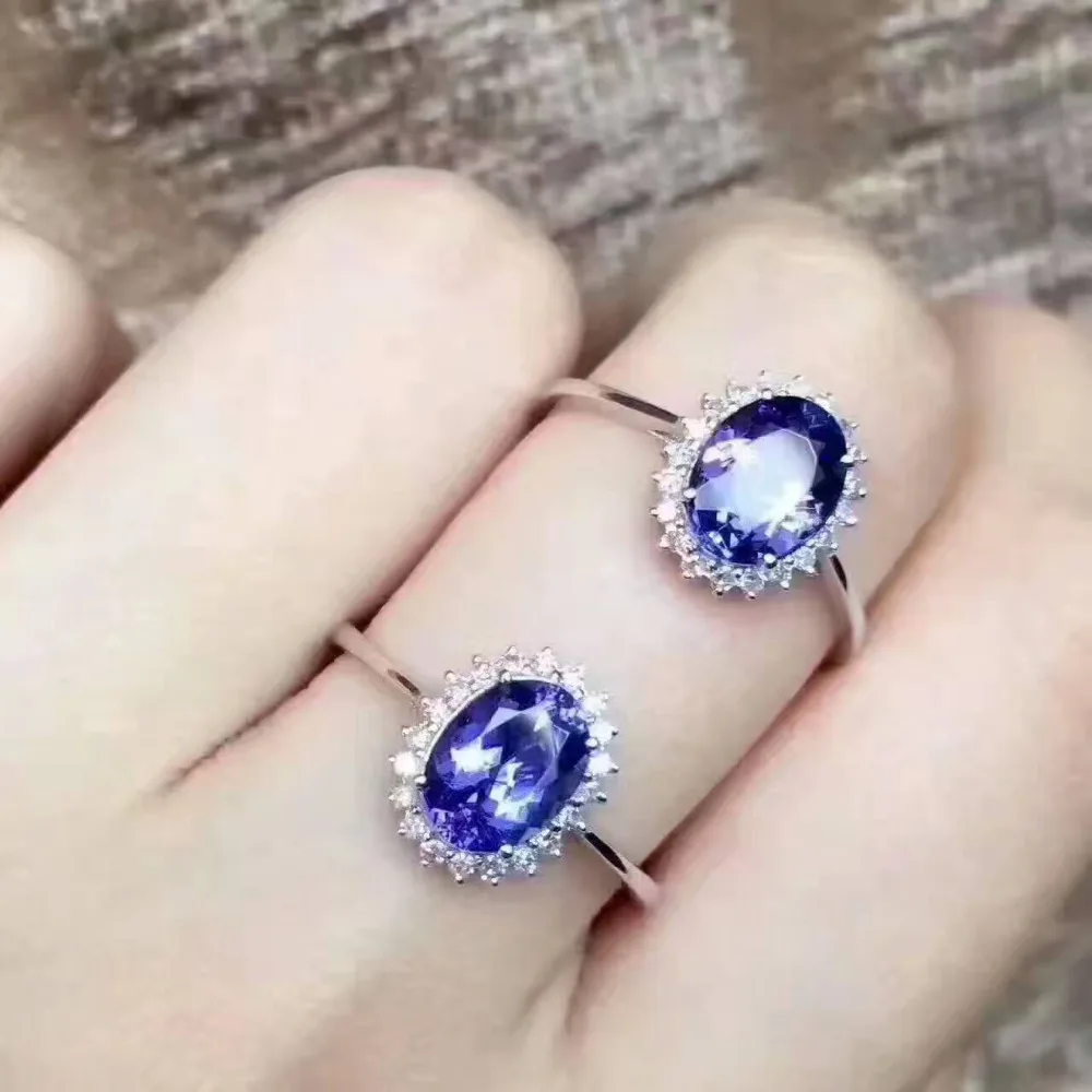 Кольцо женское из серебра 925 пробы с натуральным синим танзанитом|tanzanite stone ring|jewelry