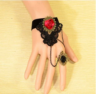 Черный готический браслет с розовым цветком оптовая продажа/pulseras mujer/горячая