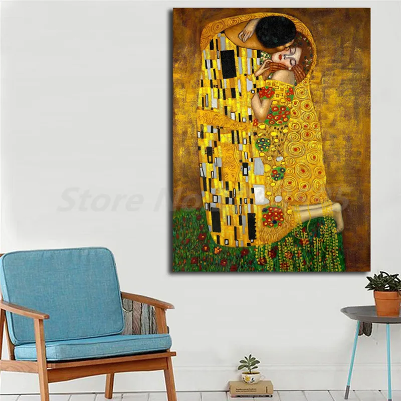 Gustav Klimt's Symbolist Painting The Kiss HD Canvas Print Living Room Home Decor Modern Wall Art Oil Poster | Дом и сад