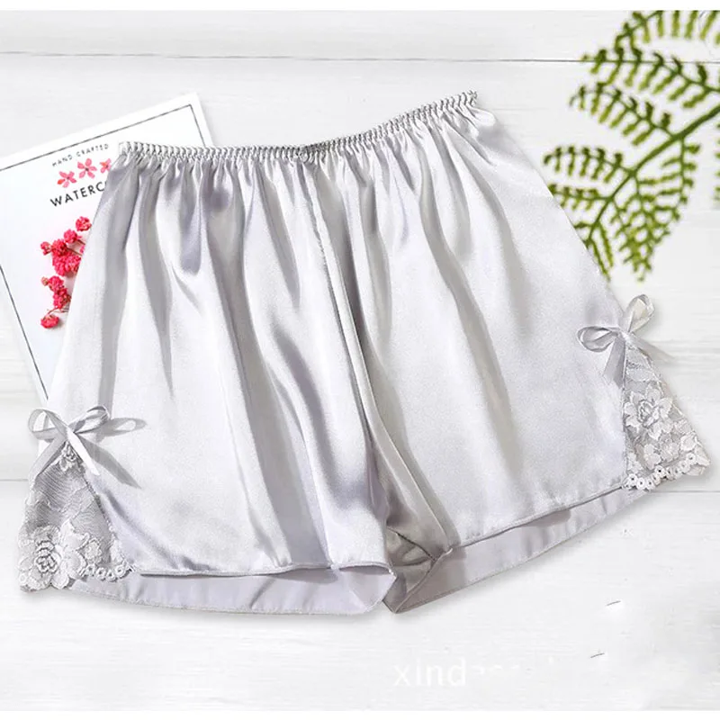 silver-bowknot Летние шорты для сна размера плюс, женские безопасные короткие леггинсы, сексуальная свободная верхняя одежда, популярные штаны, черная белая кожа, домашняя ночная рубашка - Цвет: silver-bowknot