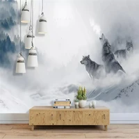 beautiful foggy forest nordic minimalist wolves background professional custom mural wholesale wallpaper poster photo wall