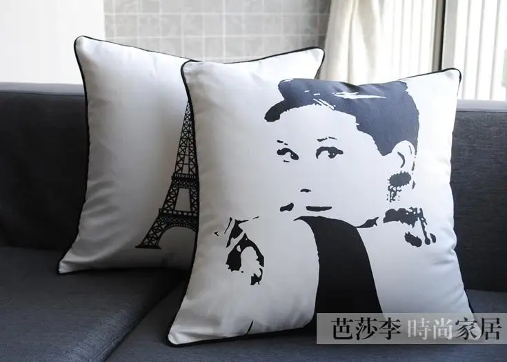 Новинка черно белая наволочка/чехол для подушки в стиле Одри/наволочки подушек