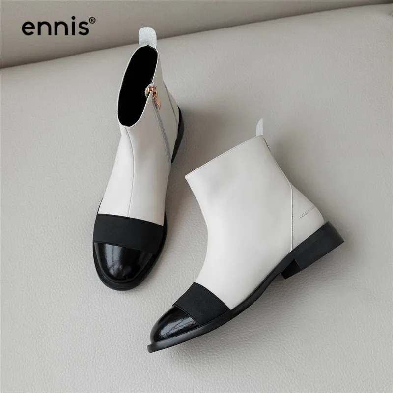 ENNIS/; черные ботинки на плоской подошве; женские ботинки из натуральной кожи; Осенняя обувь на низком каблуке; белые дизайнерские женские ботинки «Челси»; модная обувь; A962