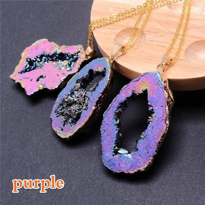 

Fashion Irregular Natural Druzy Quartz Stone Pendant Necklaces Geode Slice Crystal Healing Necklace for Women Men Jewelry