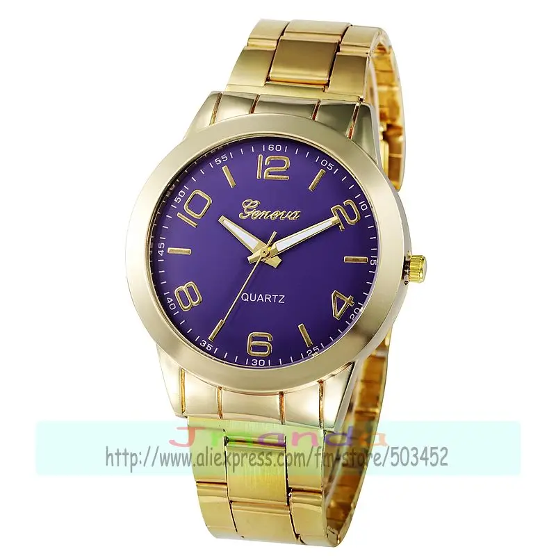 100 шт./лот стильные часы с цветным циферблатом золотого цвета geneva кварцевые