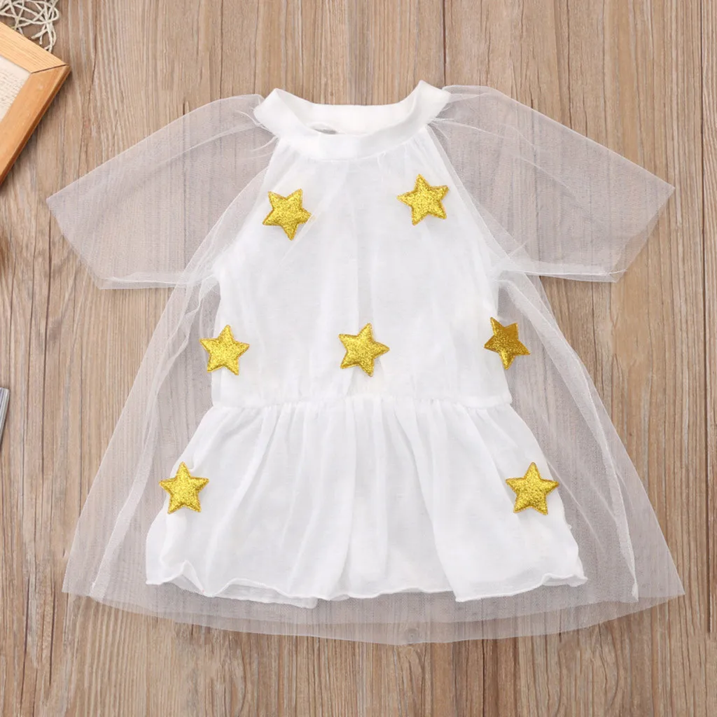 Toddler Kids Baby Girls Regular Short Sleeve Princess Sequined Stars Print Party Tulle Dress Clothes Birthday Dresses 2019 | Детская