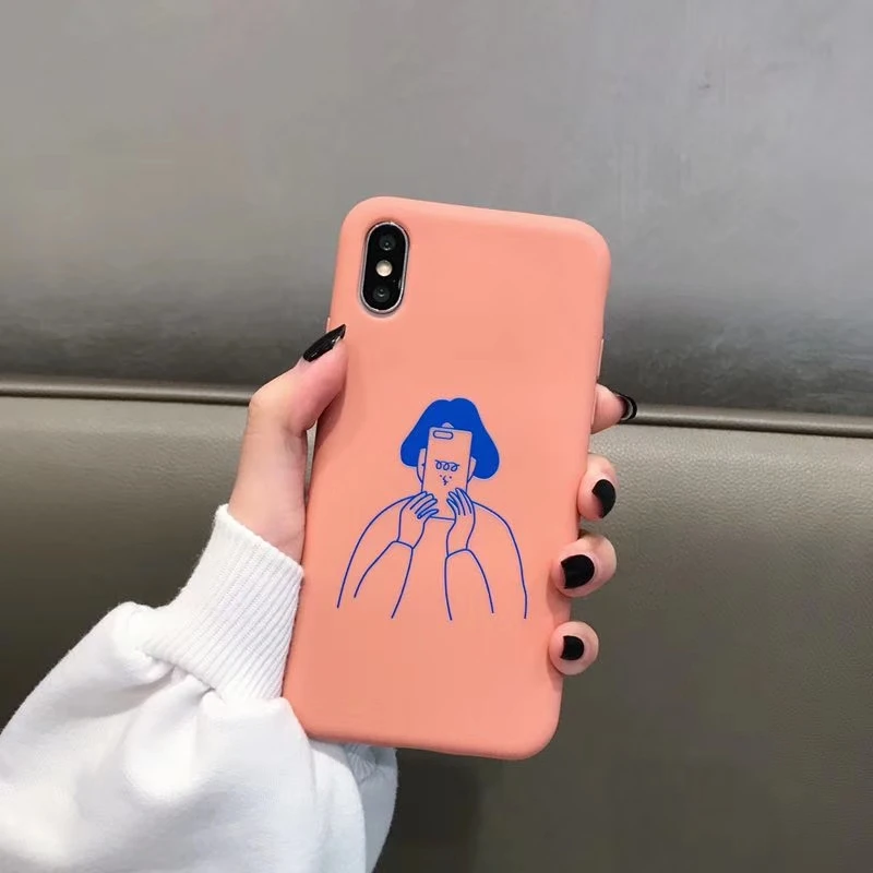 iPhone X 7 6 6S Plus Couple Cute Little Head Phone Case 8 8Plus XR XS MAX Upgrade Soft TPU Drop | Мобильные телефоны и