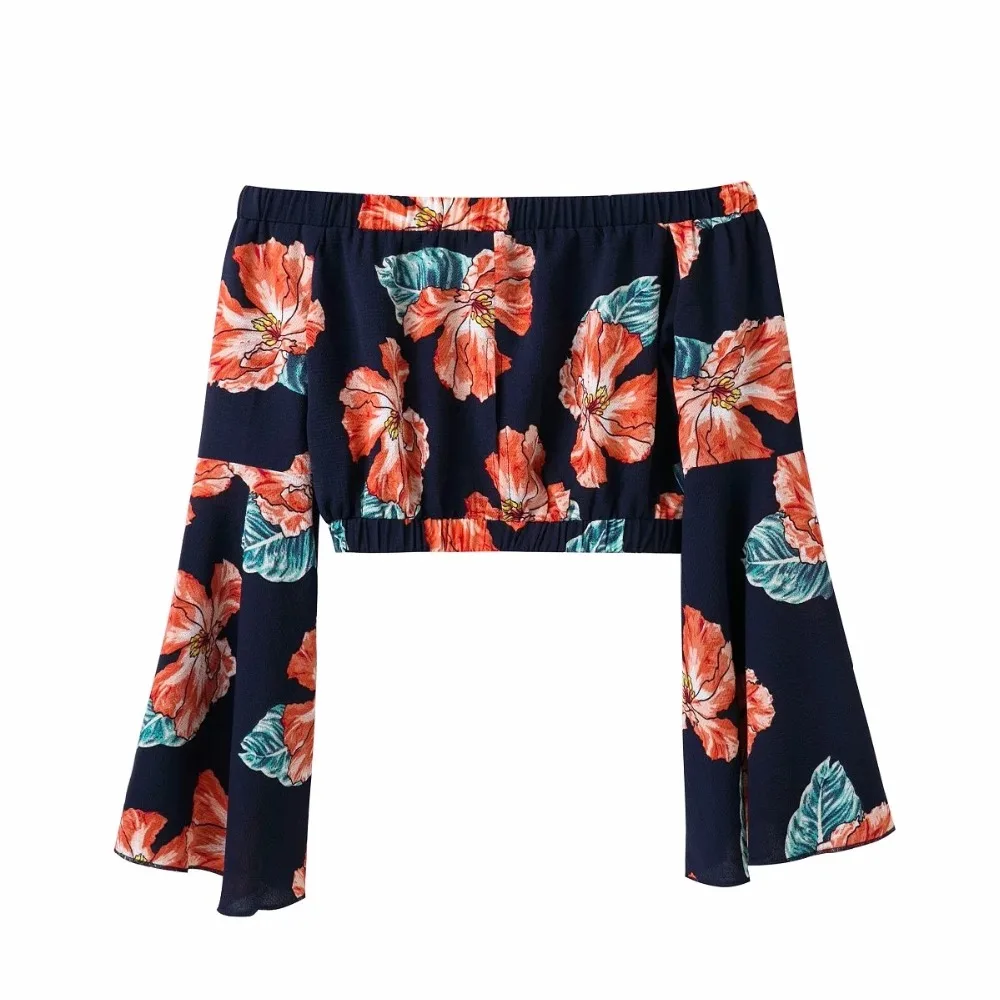2018 Женская Сексуальная рубашка с открытыми плечами модная блузка цветочным