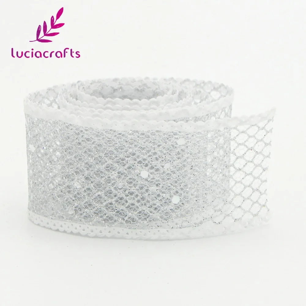 Lucia crafts 40 мм 4y/лот Серебристые золотистые блестящие сетчатые ленты из органзы для Свадебная упаковка подарок для торта украшения для самодельного изготовления P0601
