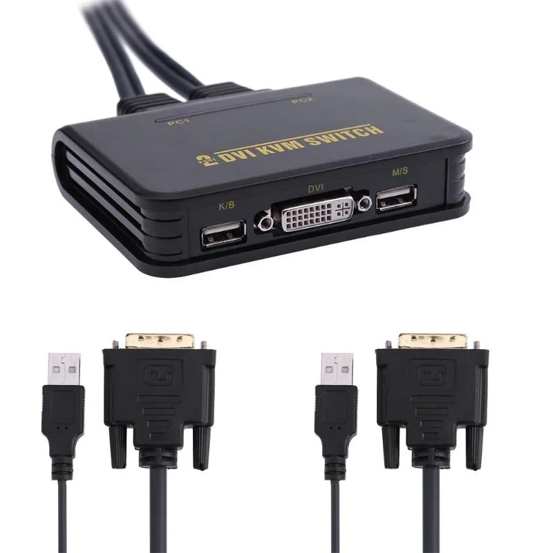 Коммутатор Dvi Kvm 2 порта Usb 0 в 1 с кабелем для аудио и видео монитора клавиатуры мыши