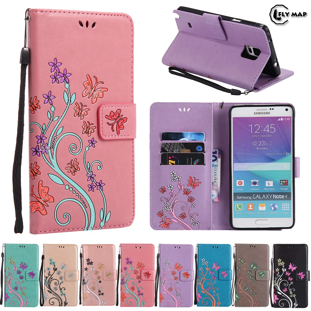 Чехол с бабочкой для Samsung Galaxy NOTE 4 NOTE4 N910F N910C кожаный флип чехол цветочным рисунком