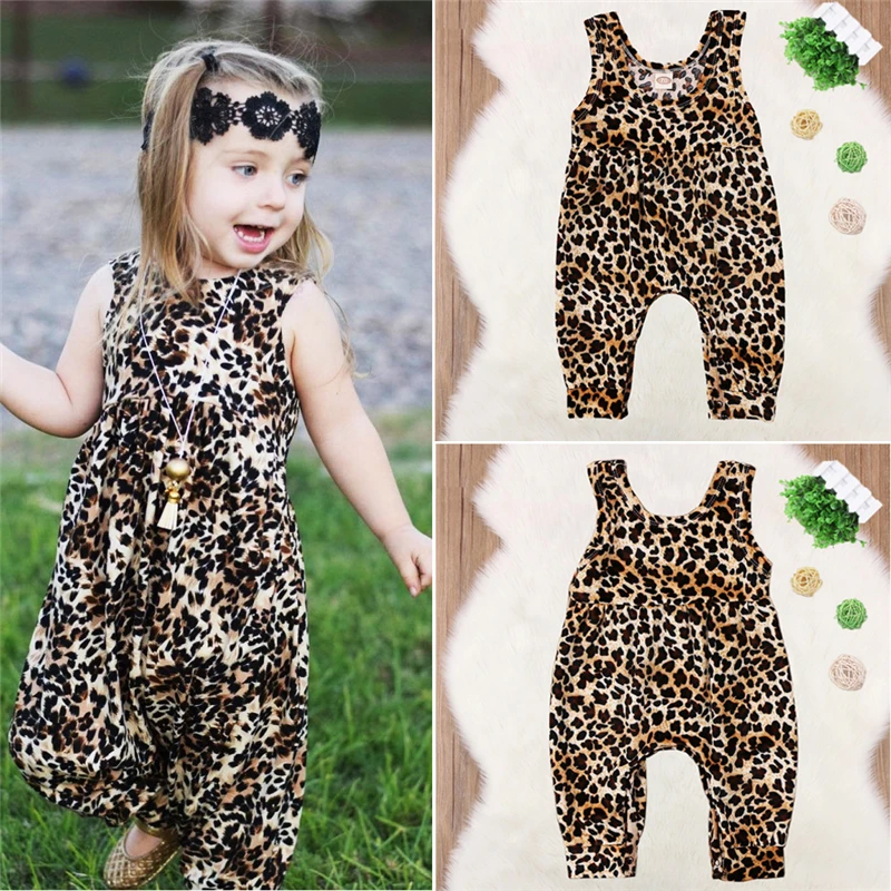 

2019 Cute Newborn Baby Girls Leopard Romper Jumpsuit Harem Pants Outfits Clothes 0-24M