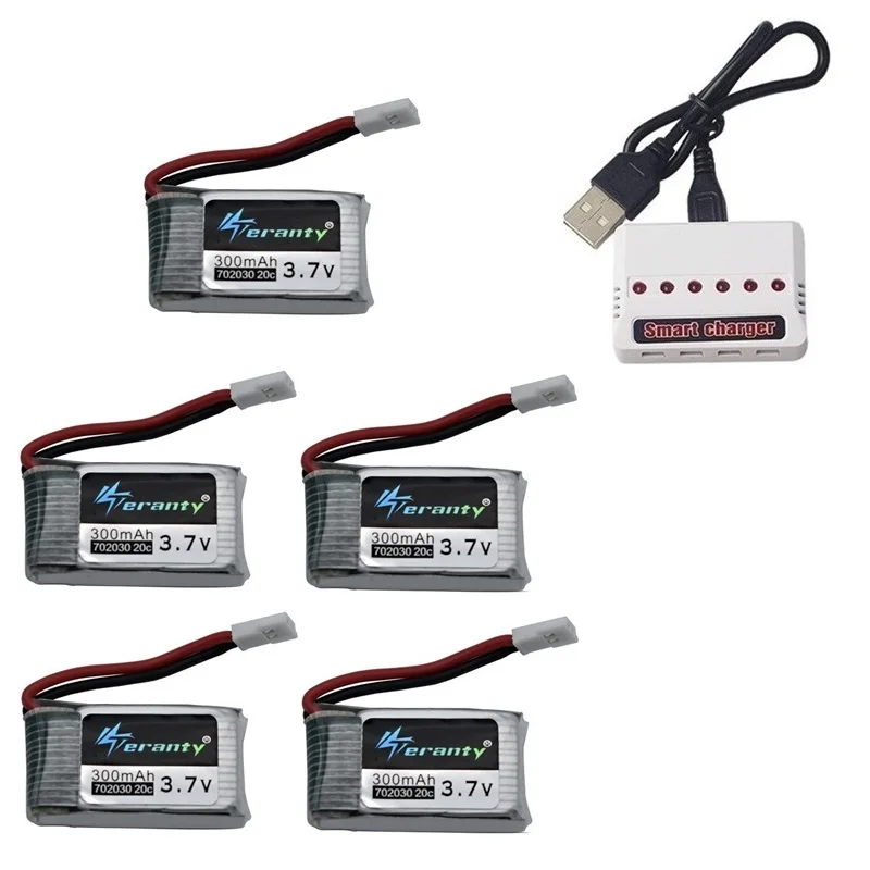 6 шт 3,7 V 300mAh литий-полимерный Батарея и 6-в-1 Зарядное устройство для Syma X11 E55 FQ777 FQ17W F180 FY530 U816 U816A U830 X100 H107 S39-1 HD-1306 - Цвет: Оранжевый