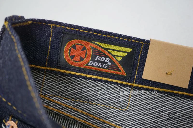 BOB DONG 23oz Flash Back Pockets Motorcycle Style Men's Jeans Selvage Denim Blue