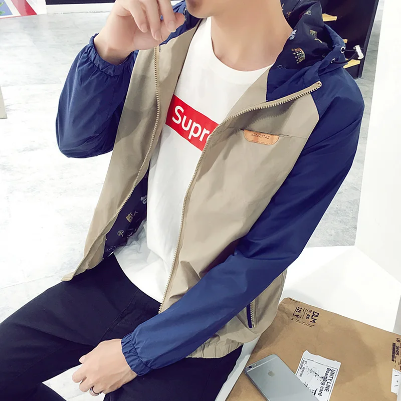Мужская ветровка с капюшоном тонкая куртка бомбер весна 2018|brand men jacket|men brand jacketmen