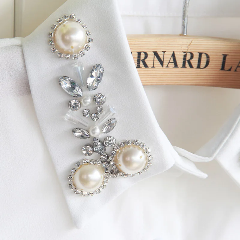 Съемный Однотонный свитер с большими жемчужинами искусственный воротник