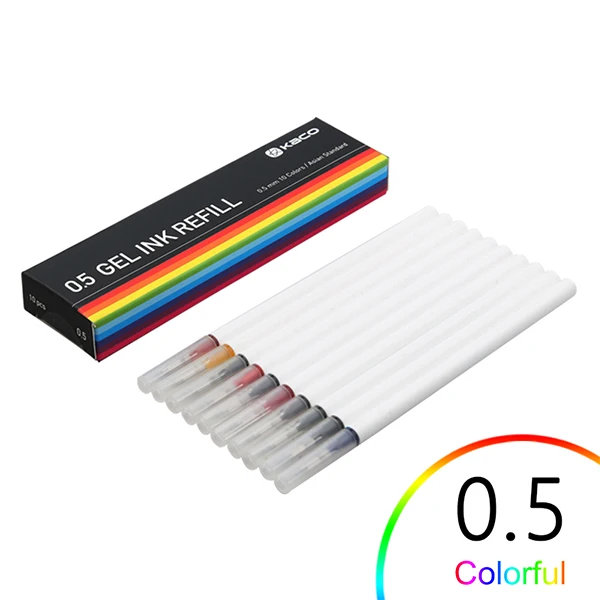 Colorful refill 10 шт./упак. Xiaomi KACO ручка 0,5 мм чернилами ручка черный, белый цвет ABS Пластик и плавность линий для студентов школы/Обувь для офиса - Цвет: Colorful refill