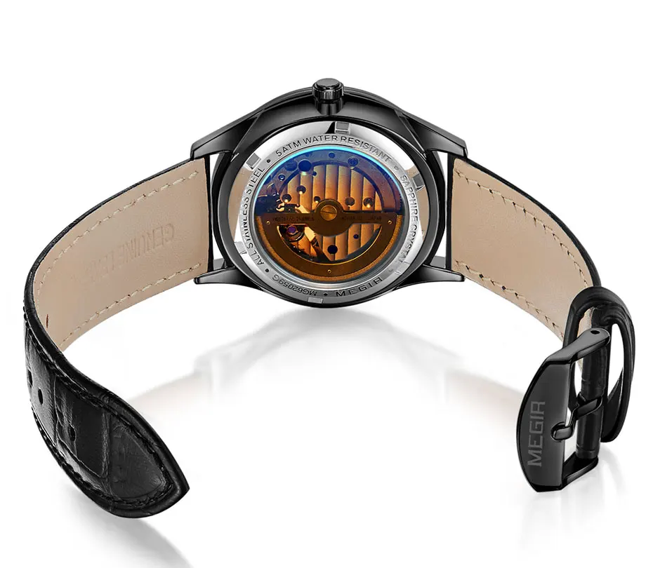MEGIR Мужские часы механические Tourbillon Роскошные модные брендовые кожаные мужские спортивные часы мужские автоматические часы Relogio Masculino