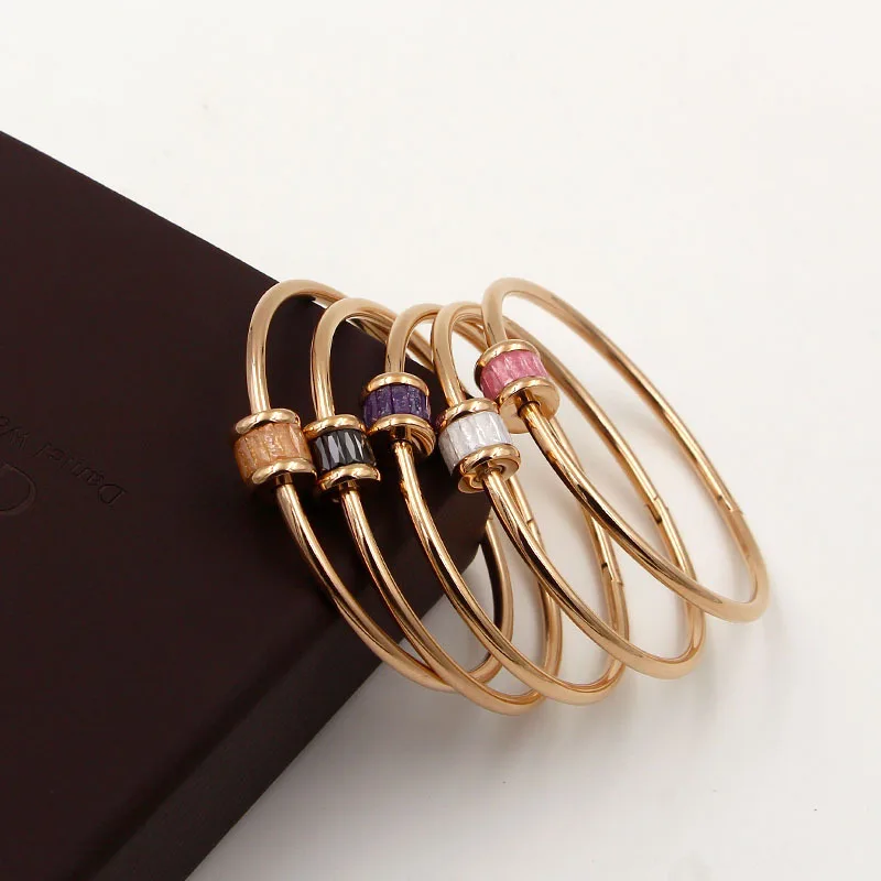 

Free Shipping Color Stone Cylinder Rose Gold Color Stainless Steel Bangle