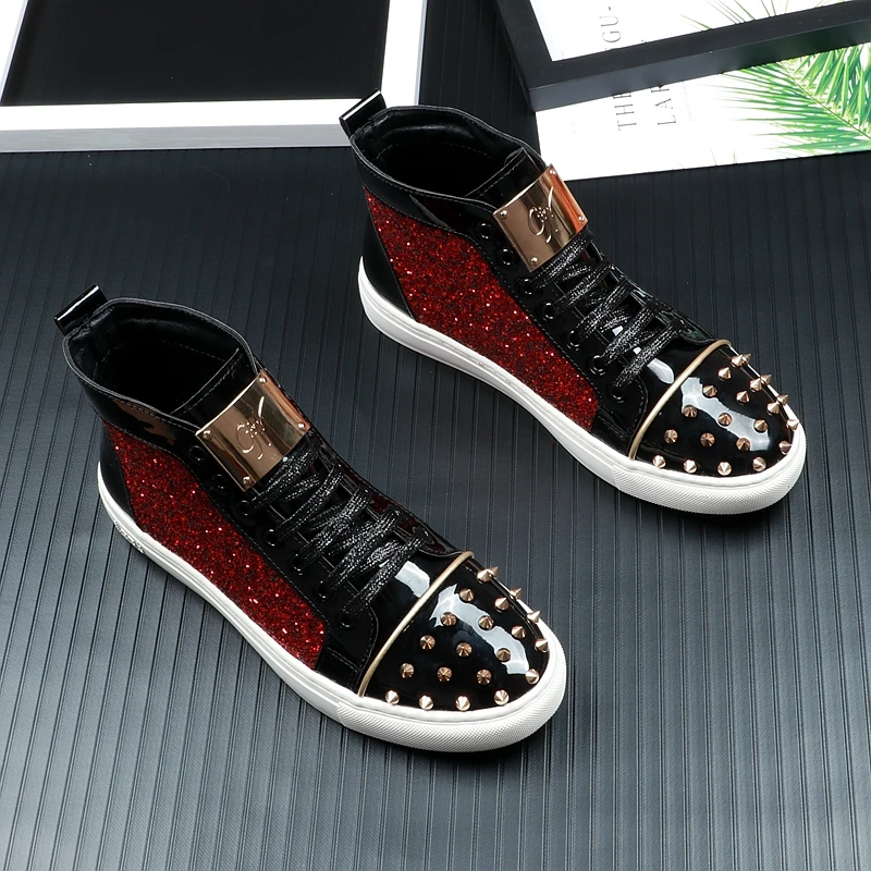 Брендовая повседневная мужская обувь из натуральной кожи с заклепками и