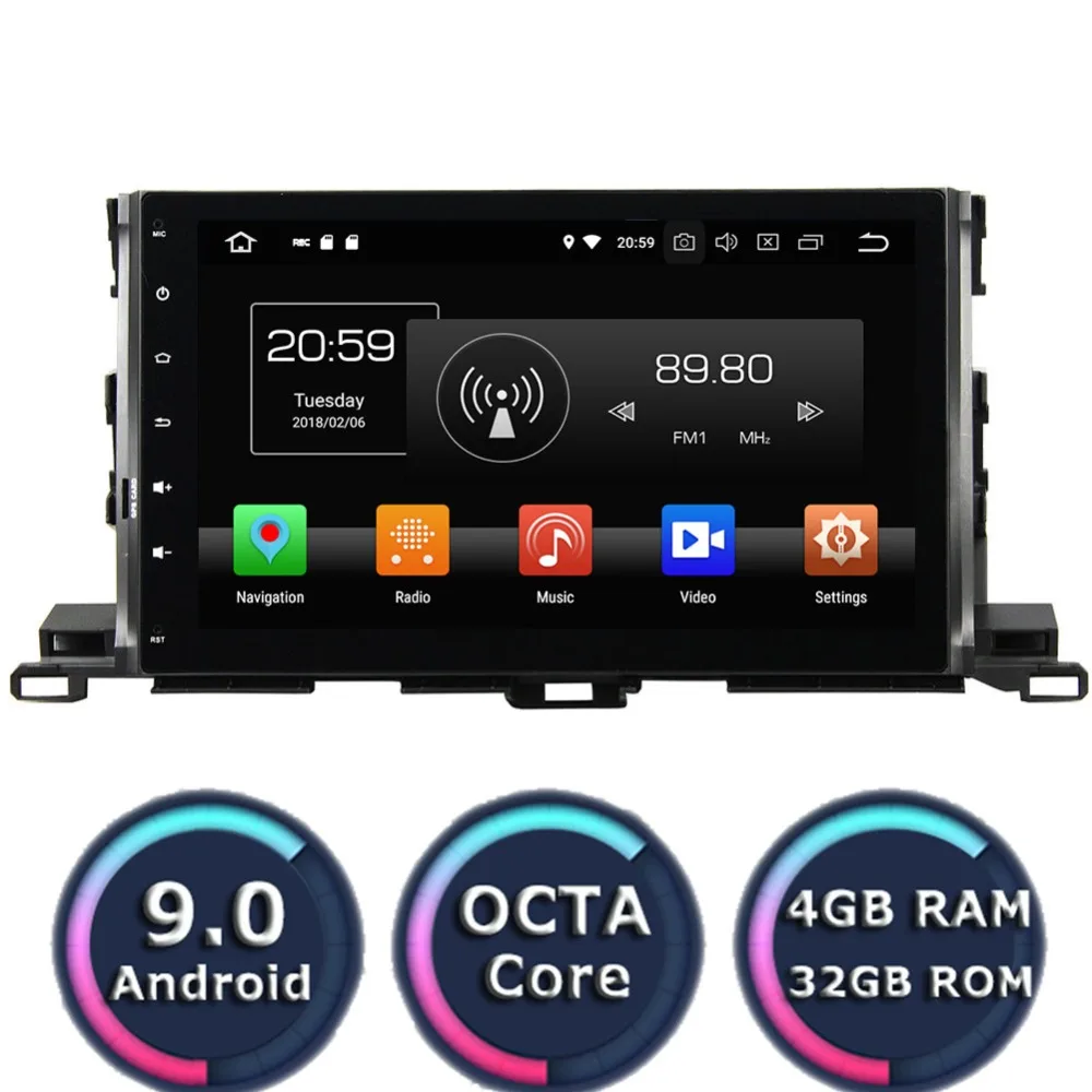 Roadlover Android 9 0 автомобильный радиоплеер для Toyota Highlander 2015 2016 2017 Стерео GPS навигация