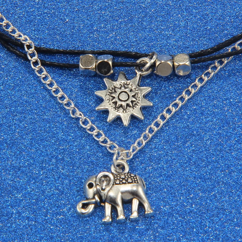 2018 Vintage Multiple Layers Anklets for Women Elephant Sun Pendant Charms Rope Chain Beach Summer Foot Ankle Bracelet Jewelry | Украшения