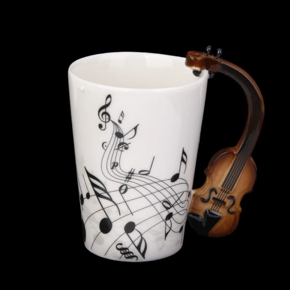 Музыкальная кружка с ручкой в форме скрипки фарфоровая чашка черная заметка | Дом