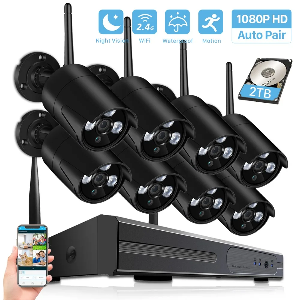 BESDER 8CH WiFi NVR Kit 1080P автомобильная пара P2P Беспроводная система безопасности 8