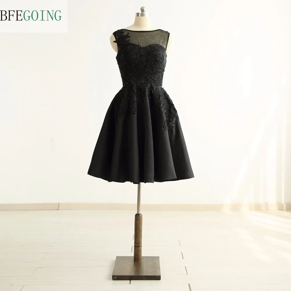 Черные Сатиновые вечерние коктейльные платья трапециевидной формы с v образным