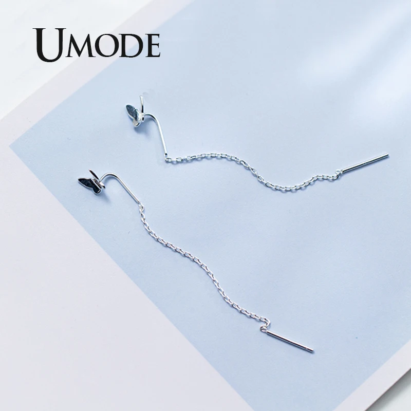 Женские серьги подвески с бабочкой UMODE Pure 925 длинная цепочка S925 ювелирные изделия