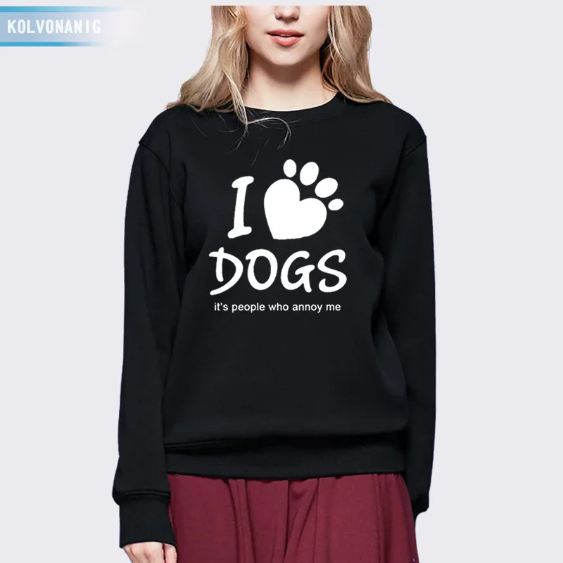

2019 Winter& Autumn Dress Fashion Hoodies Ladies I Love Dogs Funny Printed Sweashirts Female Hoody Tracksuit For Women Pullover