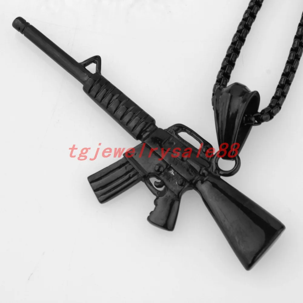 Новый дизайн черный-цвет M16 Submachine Gun кулон из нержавеющей стали крутое мужское