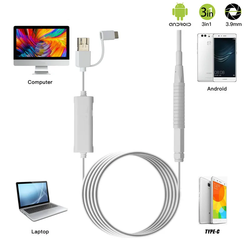 

USB-эндоскоп 3 в 1, медицинский отоскоп мм, 3,9 мм, для чистки ушей