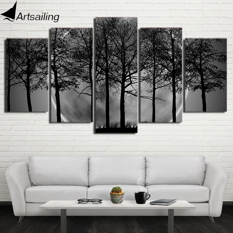 HD печатная 5 шт. черно белая Живопись Художественная печать на холсте серый