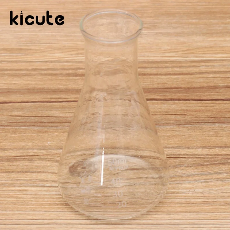 Kicute Excellent 50ml Transparent Scientific Clear Glass Erlenmeyer Flask Lab Teaching Supply Glassware Tool Laboratory Supplies |