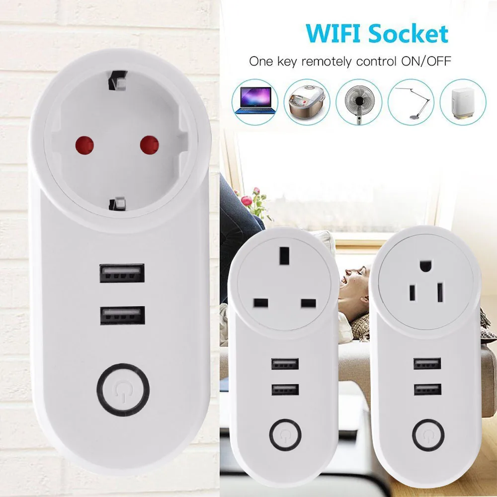 Умная розетка Ewelink с двумя USB портами переключатель Wi Fi для Alexa/Google Home/IFTTT/FR 2
