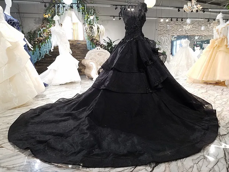 CloverBridal высокое качество органза кружевной длинный шлейф бисером без рукавов черное свадебное платье 100 см хвост стороны ленты