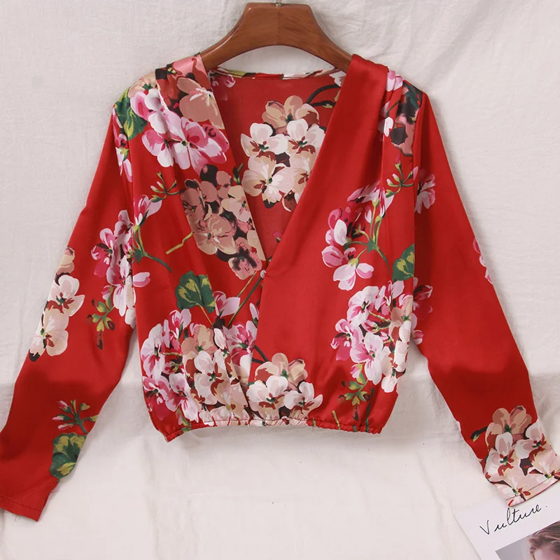 Модная сексуальная блуза с v образным вырезом 2019 Boho цветочным принтом Blusas Femininas